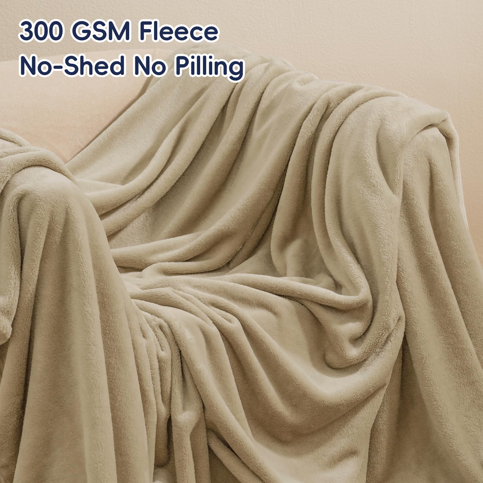 PHF Oversized King Big Fleece Blanket 120"x120", No Shed No Pilling Extra Large Soft Blanket, Giant 10'x 10' Lightweight for Bed, Sofa Travel and Camping, Suitable for All Season, Beige
