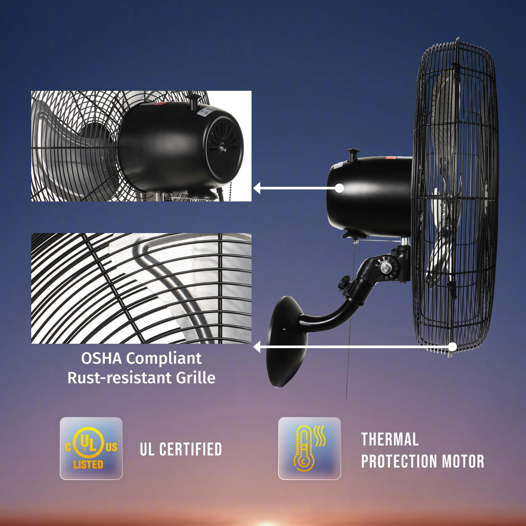 Tornado 16 Inch Professional High-Velocity Oscillating Wall-Mounted Fan – Ideal for Industrial, Commercial, and Residential Spaces – 3-Speed Settings, 2850 CFM, UL Safety Certified