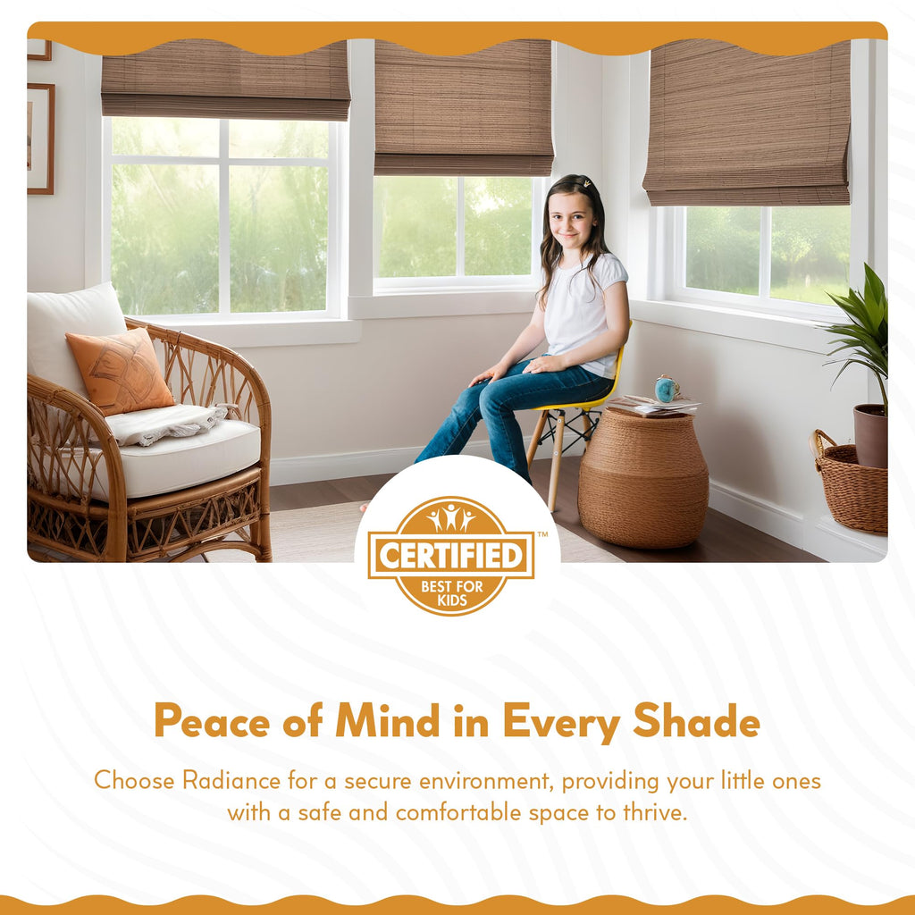 Radiance Cordless Bamboo Roman Shades for Windows - Flatstick Bamboo Blinds for Semi-Private Light Control - Easy to Lift & Fold Up Window Shades - Cocoa - 23 in. W x 64 in. L - (2216300E)