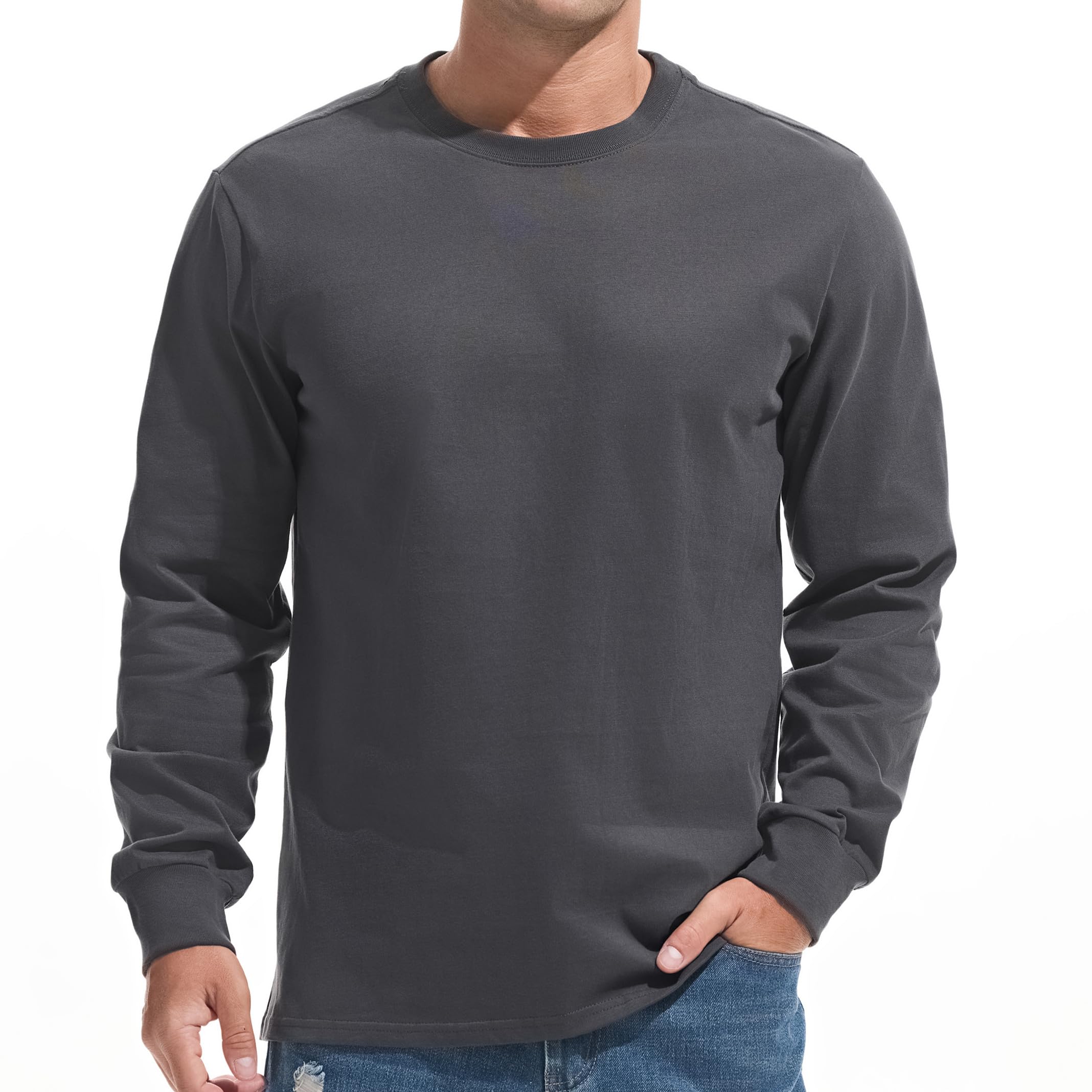 VEIISAR Men's Heavy Weight Crew Neck T-Shirt Mens Premium Cotton Tee - Pre Shrunk S-3XL