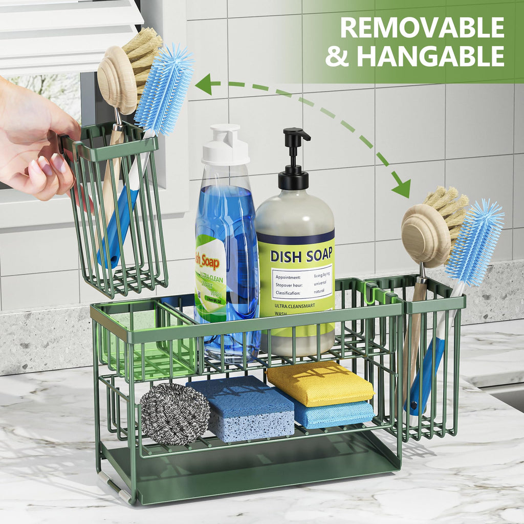 Cisily 2-Tier Kitchen Sink Caddy Organzier Rack with Dish Brush Sponge Holder | Kitchen Sink Countertop Organization Storage,Home Decor Accessories Essentials Stainless Steel