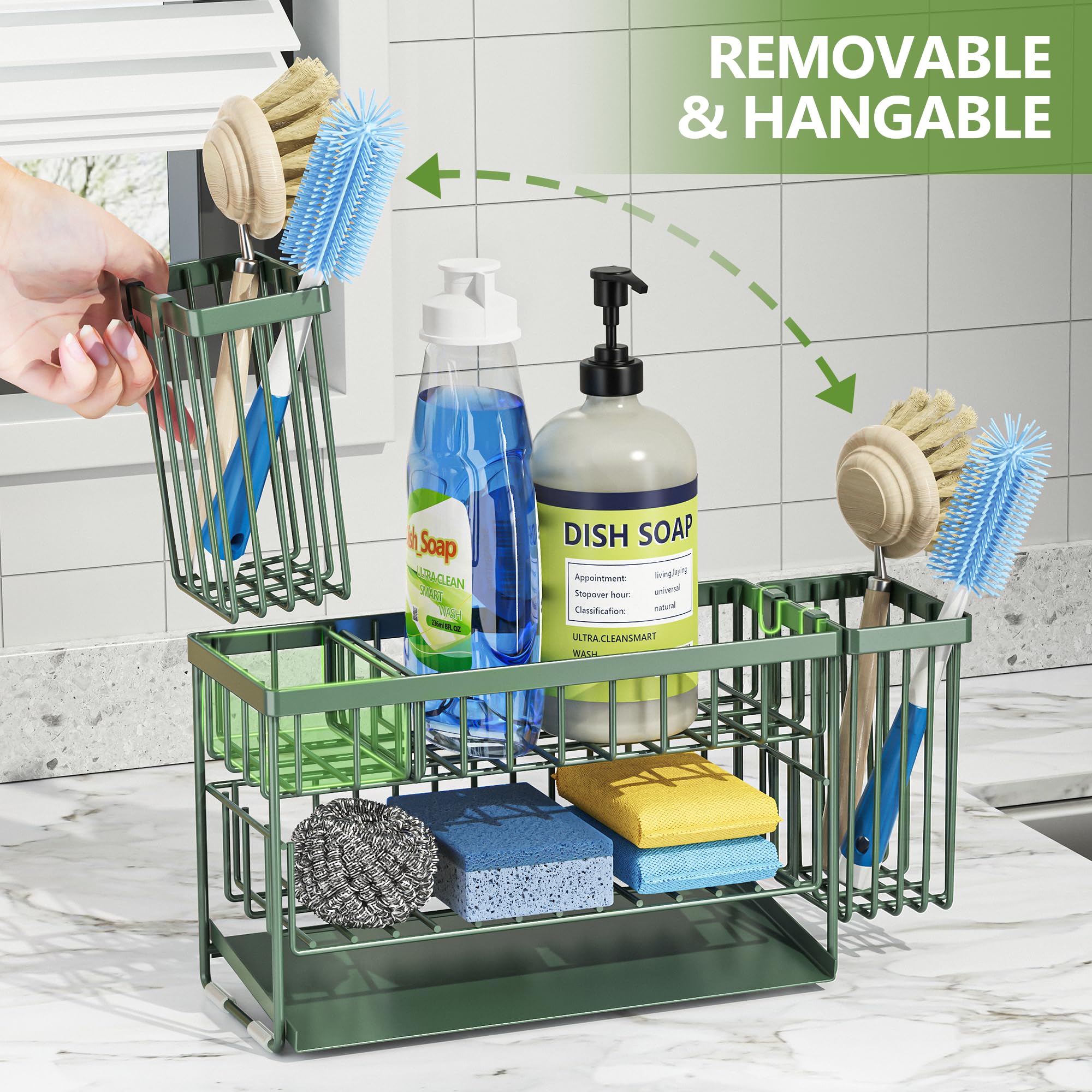 Cisily 2-Tier Kitchen Sink Caddy Organzier Rack with Dish Brush Sponge Holder | Kitchen Sink Countertop Organization Storage,Home Decor Accessories Essentials Stainless Steel
