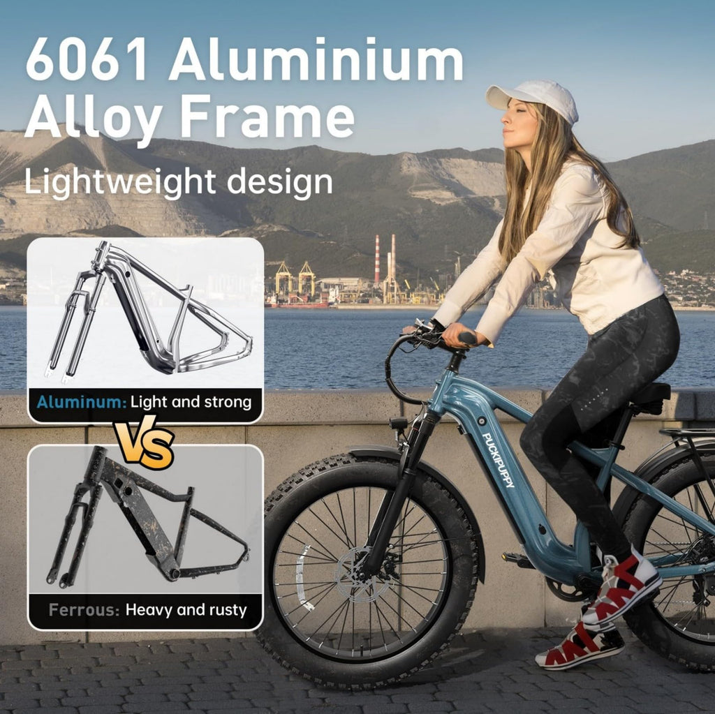 PUCKIPUPPY Electric Bike for Adults with 960W(Peak), 26" Fat Tire Electric Mountain Bike, 48V 15AH Removable Battery Ebike, 28MPH Aluminum Frame E Bike with Rear Storage Shelf