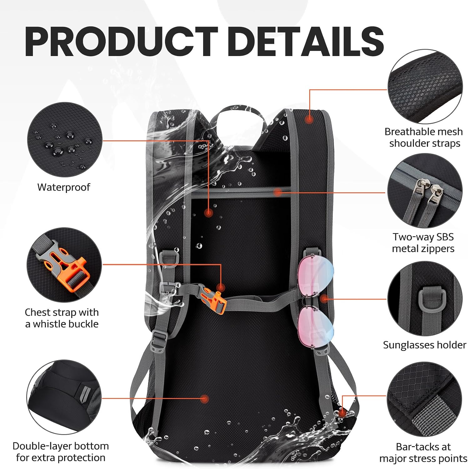 Venture Pal 40L Lightweight Packable Travel Hiking Backpack Daypack-Black