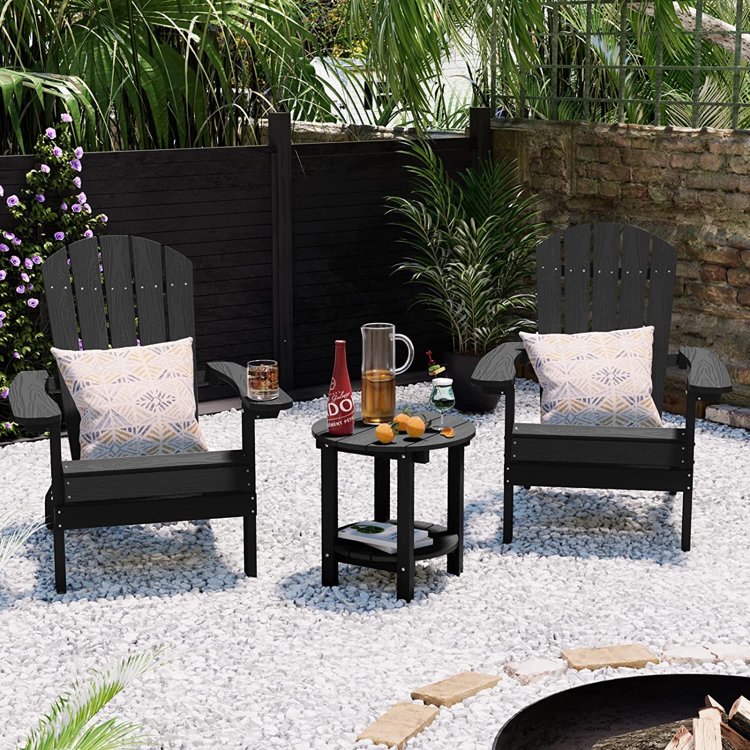 YEFU Adirondack Side Table, 18" Double Outdoor Side Table, Poly Lumber end Table, Weather Resistant for Indoor, Patio, Pool, Porch, Backyard-Black