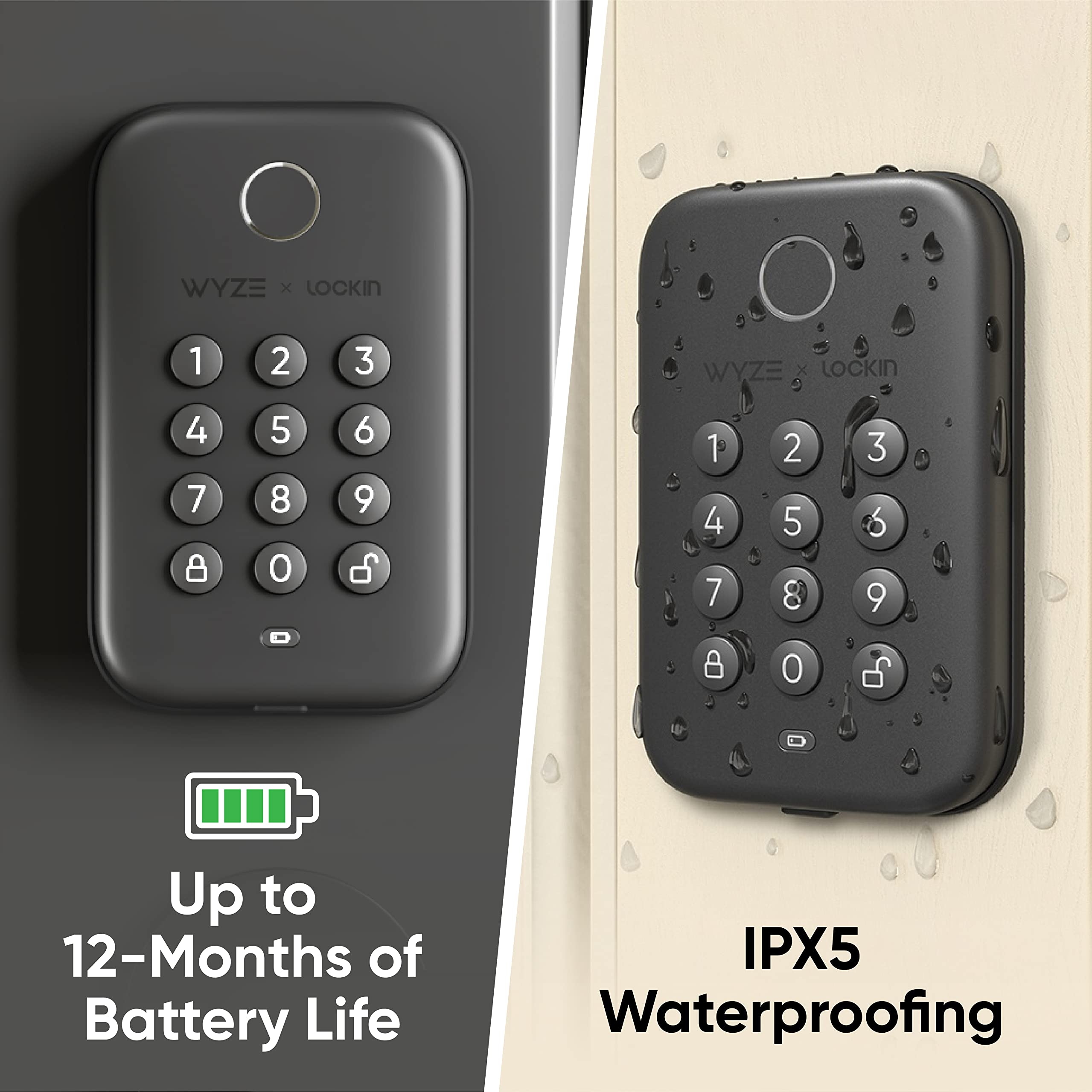 Wyze Auto-Lock Bolt, Fingerprint Keyless Entry Door Smart Bluetooth Deadbolt Replacement, Backlit Keypad, IPX5 Weatherproof, in-App History and Scheduled Access, BHMA, UL 20-Min Fire Rated