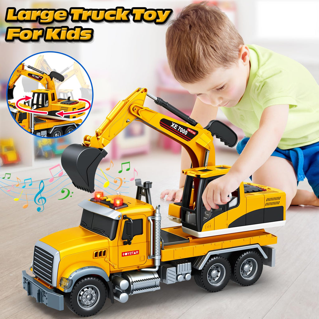 Bstoyder Kids Toys for 3 4 5 6 7 8 Years Old Boys, 15" Crane Truck Toy with Lights, Sounds, Toddler Friction Powered Truck Vehicle Toy for Boys Girls Birthday Gifts