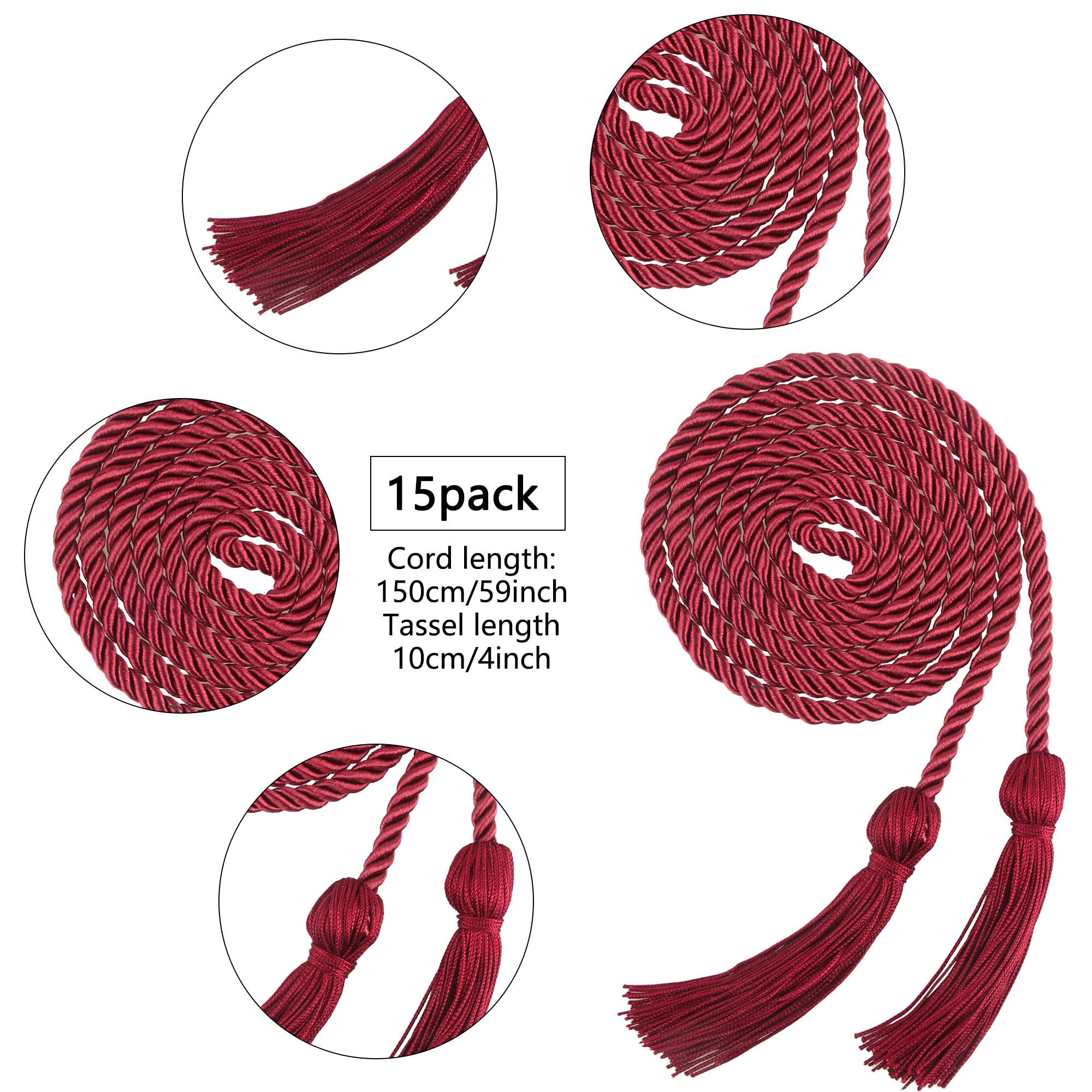 15 Pieces Graduation Honor Cord Braided Honor Cords with Tassels for Graduation Students (Black)