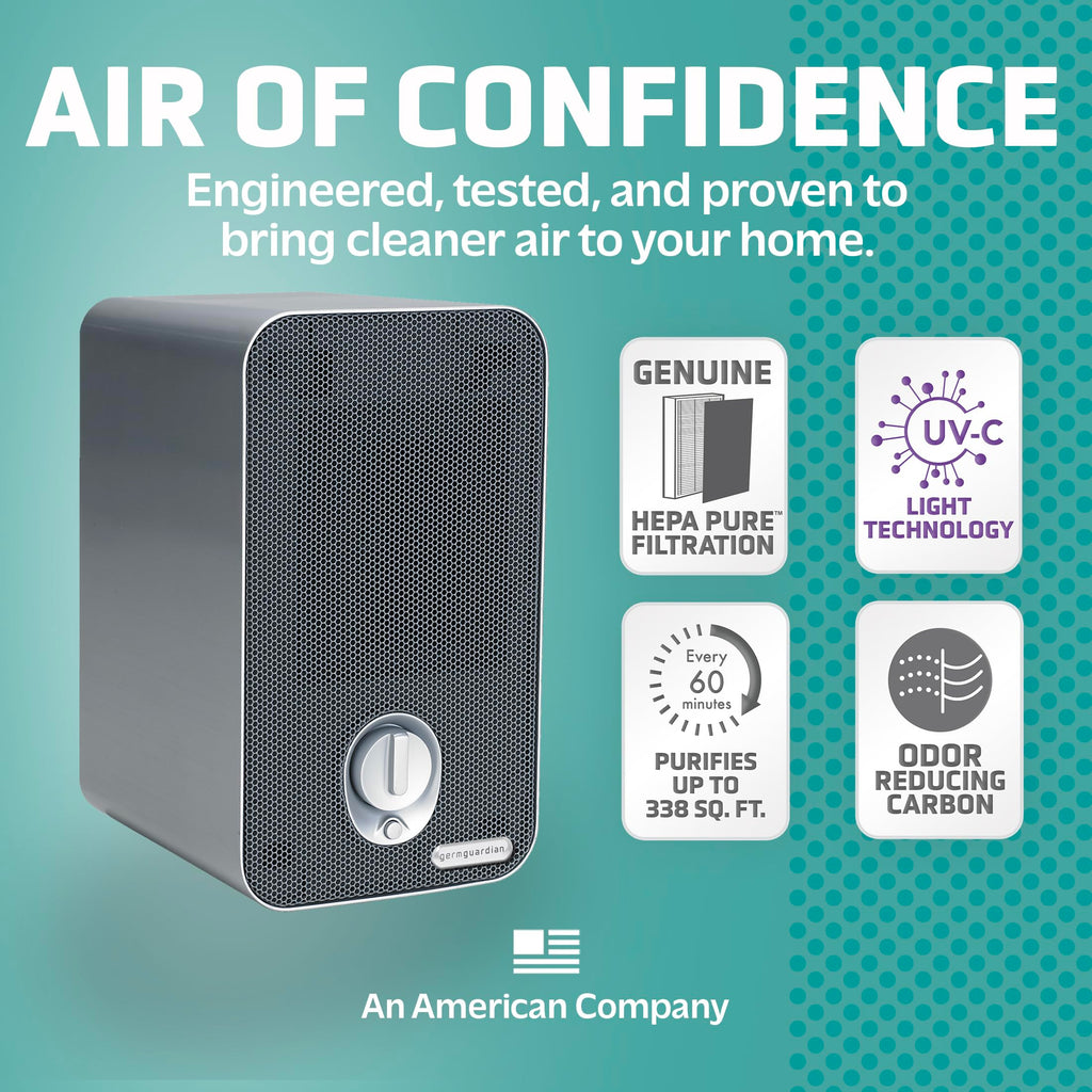 GermGuardian Air Purifier for Home with HEPA Filter, Removes 99.97% of Pollutants, Covers up to 375 Sq. Foot Room in 1 Hr, UV-C Light Helps Reduce Germs, Zero Ozone Verified, 11", Silver, AC4100CA