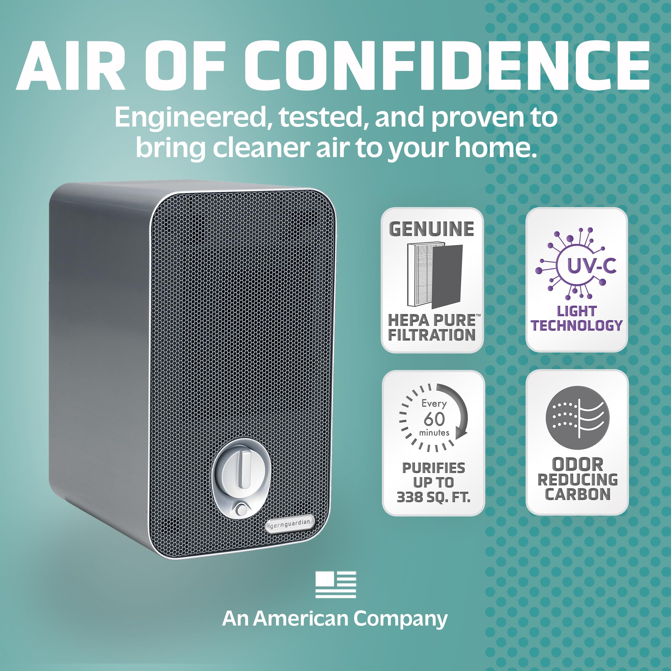 GermGuardian Air Purifier for Home with HEPA Filter, Removes 99.97% of Pollutants, Covers up to 375 Sq. Foot Room in 1 Hr, UV-C Light Helps Reduce Germs, Zero Ozone Verified, 11", Silver, AC4100CA