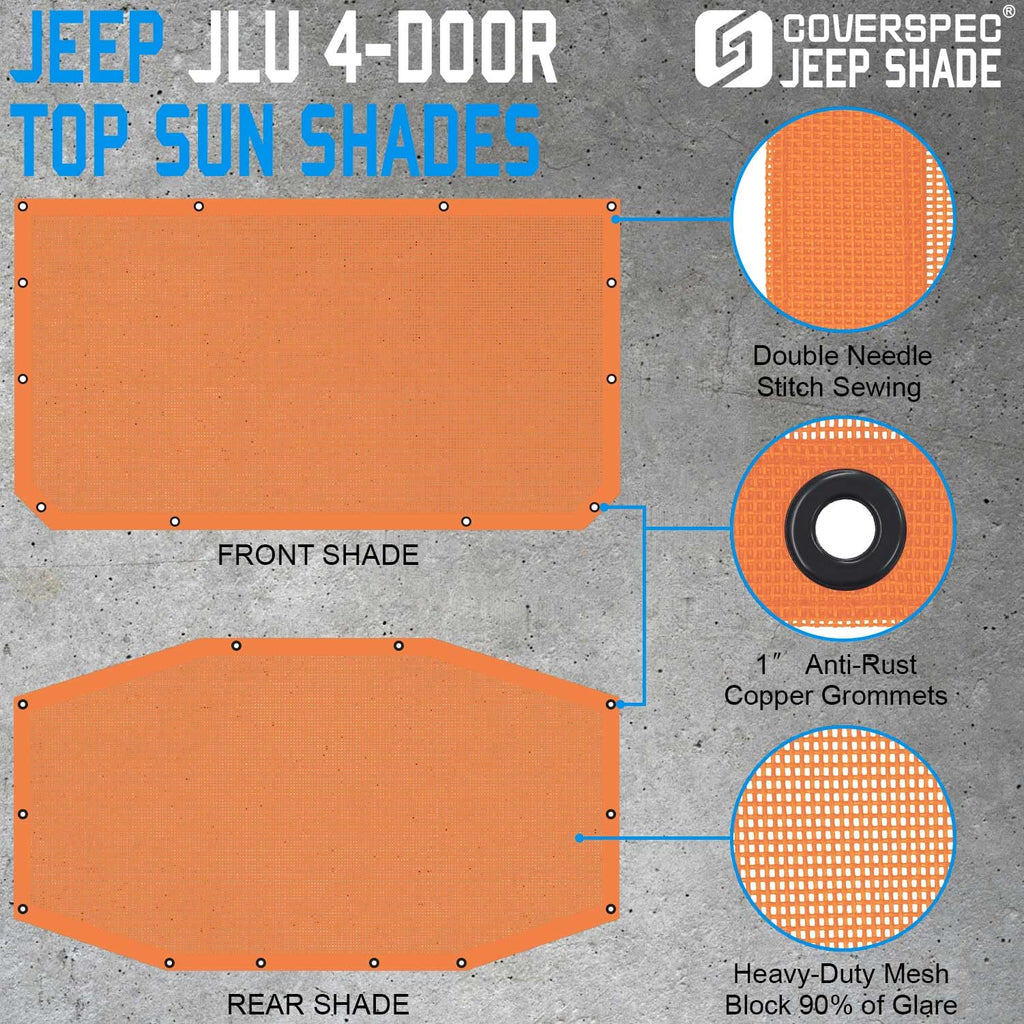 JT Top Sun Shade Roof Compatible with Jeep Gladiator 4 Door 2018 to 2023 Sunshade Sunroof Bikini Cover Blocks UV Wind Noise Black Mesh for Front and Rear 2 pcs