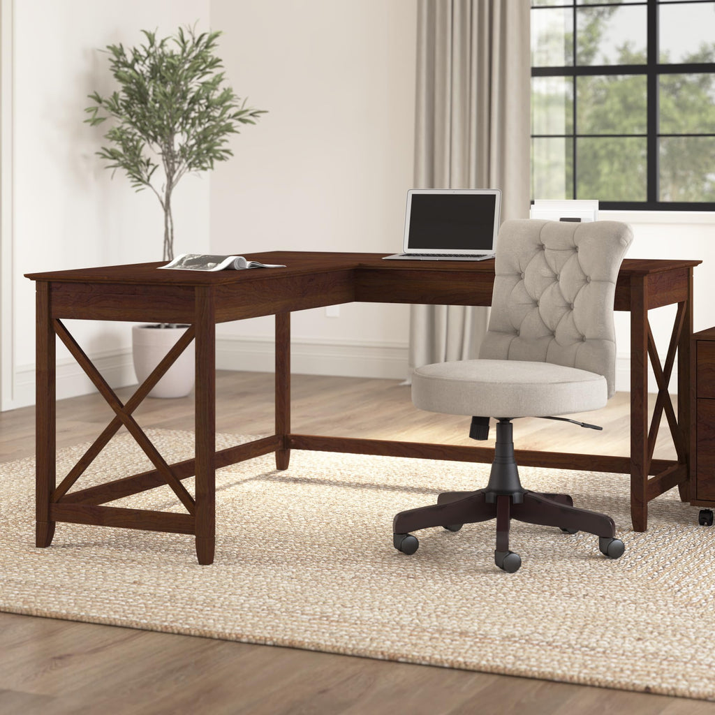 Bush Home Key West 60W Modern Farmhouse L Shaped Desk in Bing Cherry, 60-Inch Corner Computer Table for Home Office Workspace