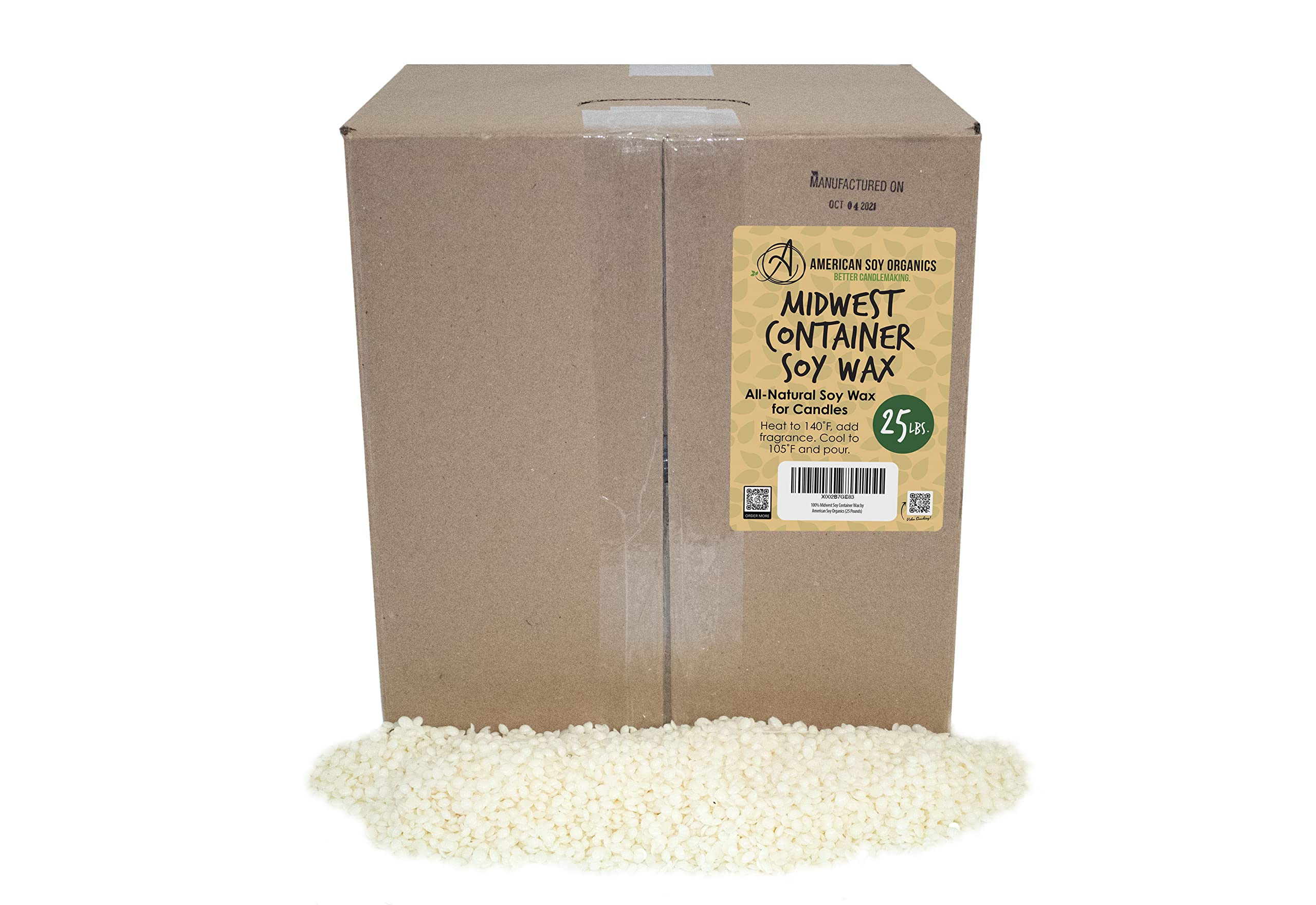 American Soy Organics 100% Midwest Soy Wax Beads for Candle Making - Natural Candle Making Supplies - Paraffin-Free, Beeswax-Free Candle Wax for Container Candles, Tealights and Wax Melts, 5 lbs