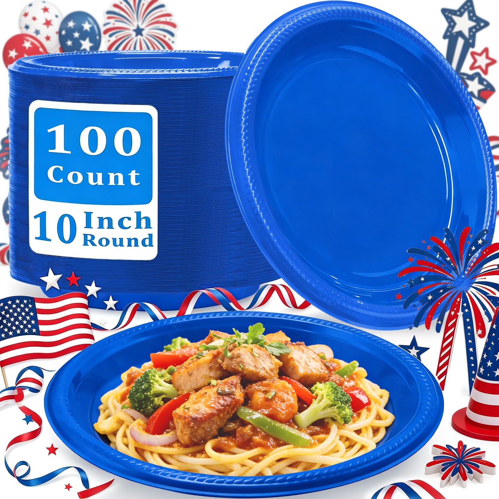 50 Pcs Black Plastic Plates, 10 Inch Black Plates, Black Party Plates Disposable for Birthday Weddings Fathers Day World Cup