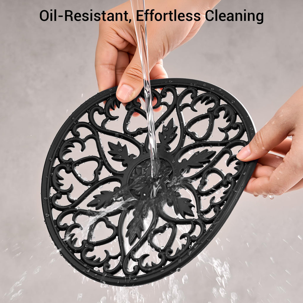SMARTAKE 6 Set Silicone Trivet Mats for Hot Dishes, Heat Resistant Pots and Pans Holders, Non-Slip Flexible Hot Pads Coasters for Countertops Table, Modern Kitchen Decor Accessories (Black)
