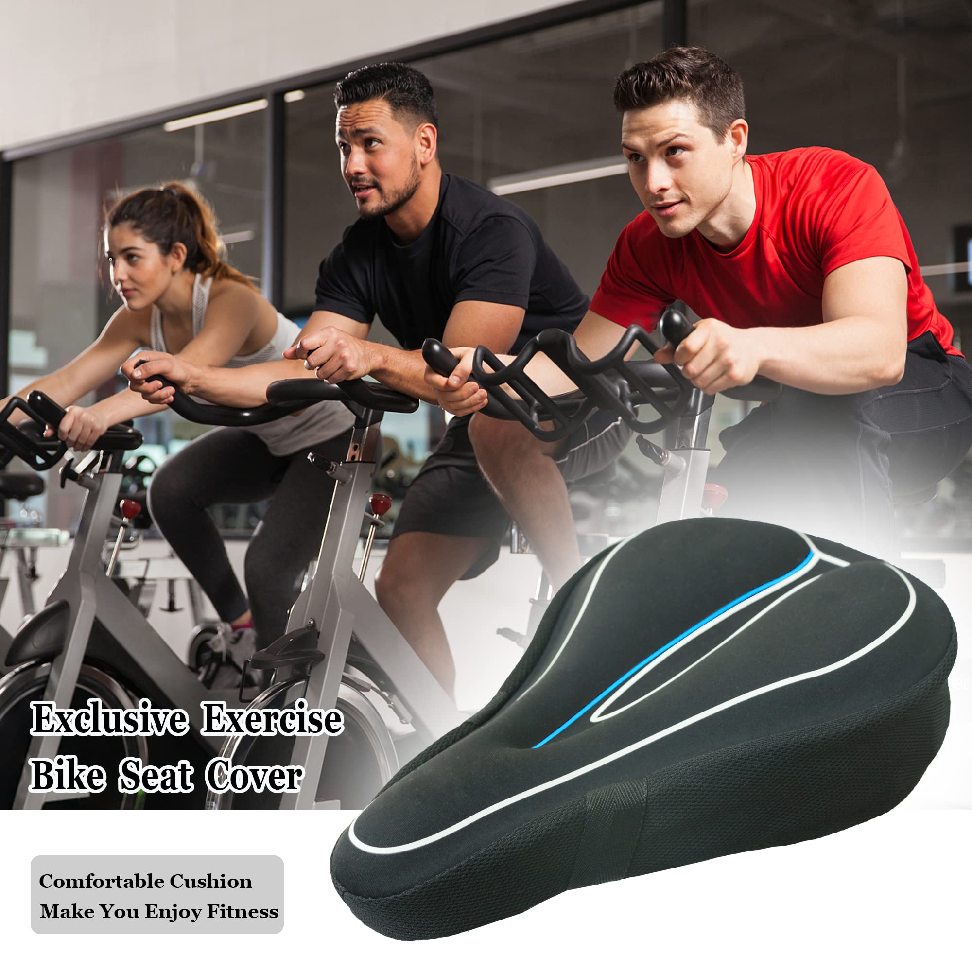 Geronmine Gel Bike Seat Cover Padded Bicycle Saddle Covers for Women & Men, Most Comfortable Exercise Bike Seat Cushion Cover, Soft for Spin Indoor Outdoor Cycling Class Mountain Stationary Bikes