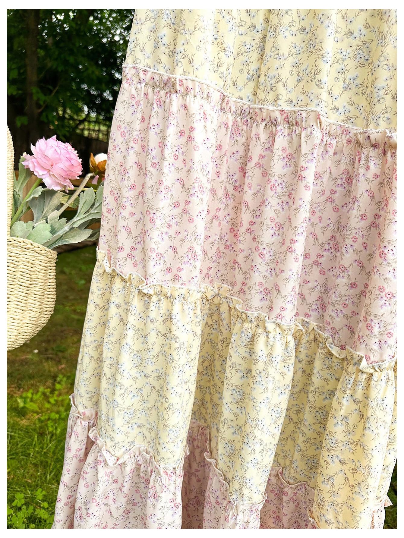 MakeMeChic Women's Plaid Maxi Skirts A Line Ruffle Tiered Layer Y2K Flowy Casual Long Skirts