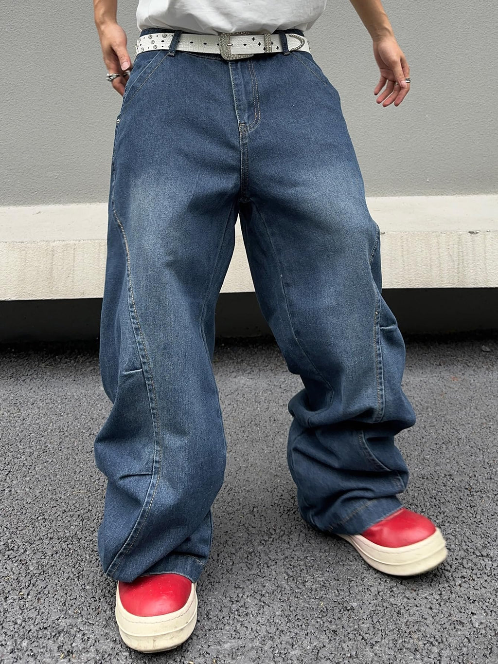DFGIGT Men's Irregular Sutures Y2k Hip Hop Baggy Jeans Wide Leg Denim Pants Casual Loose Fit Trousers Streetwear