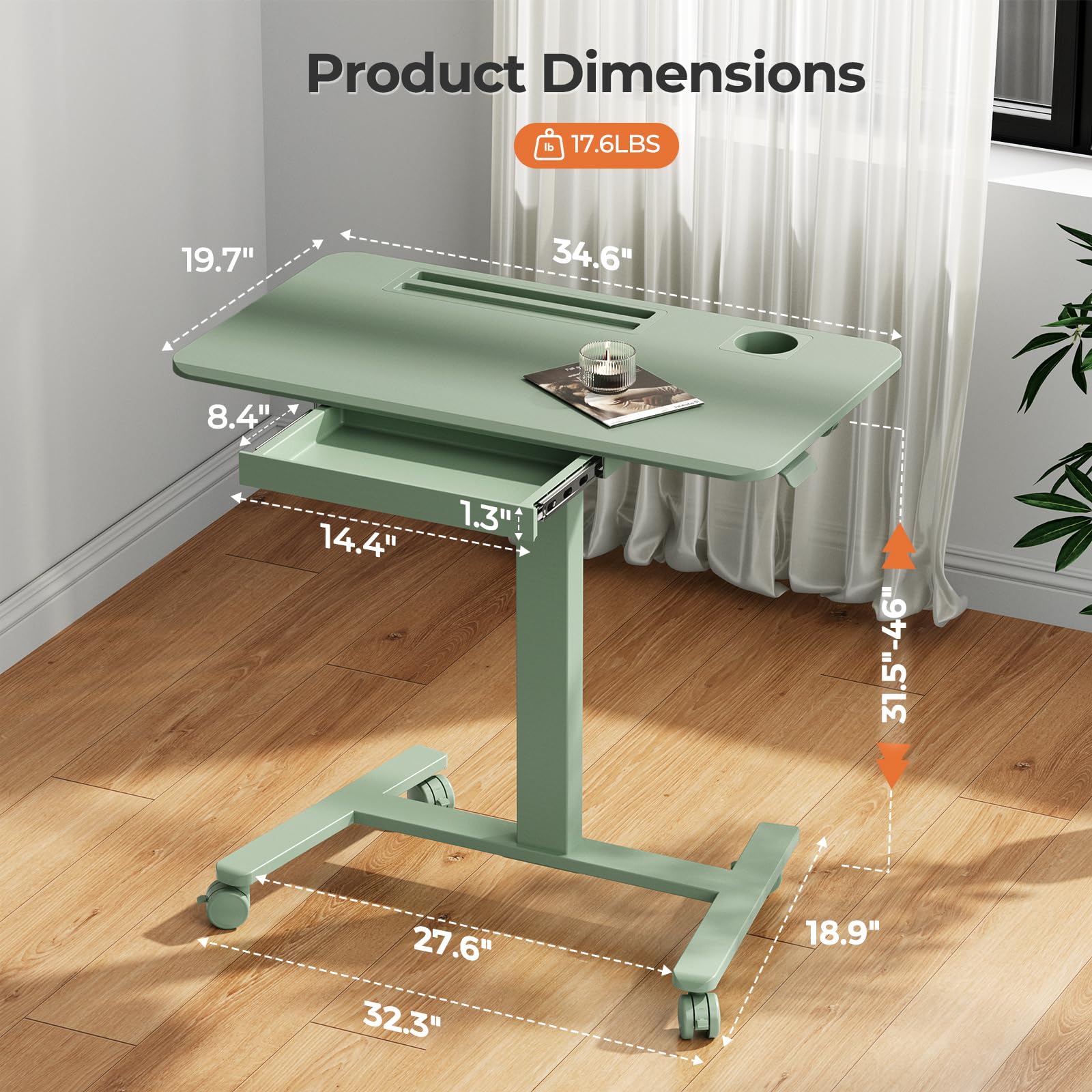 Small Mobile Standing Desk with Drawer, 23.6"x19.7" Rolling Laptop Cart on Wheels, Height Adjustable Sit Stand Computer Workstation with Storage for Compact Space, Black