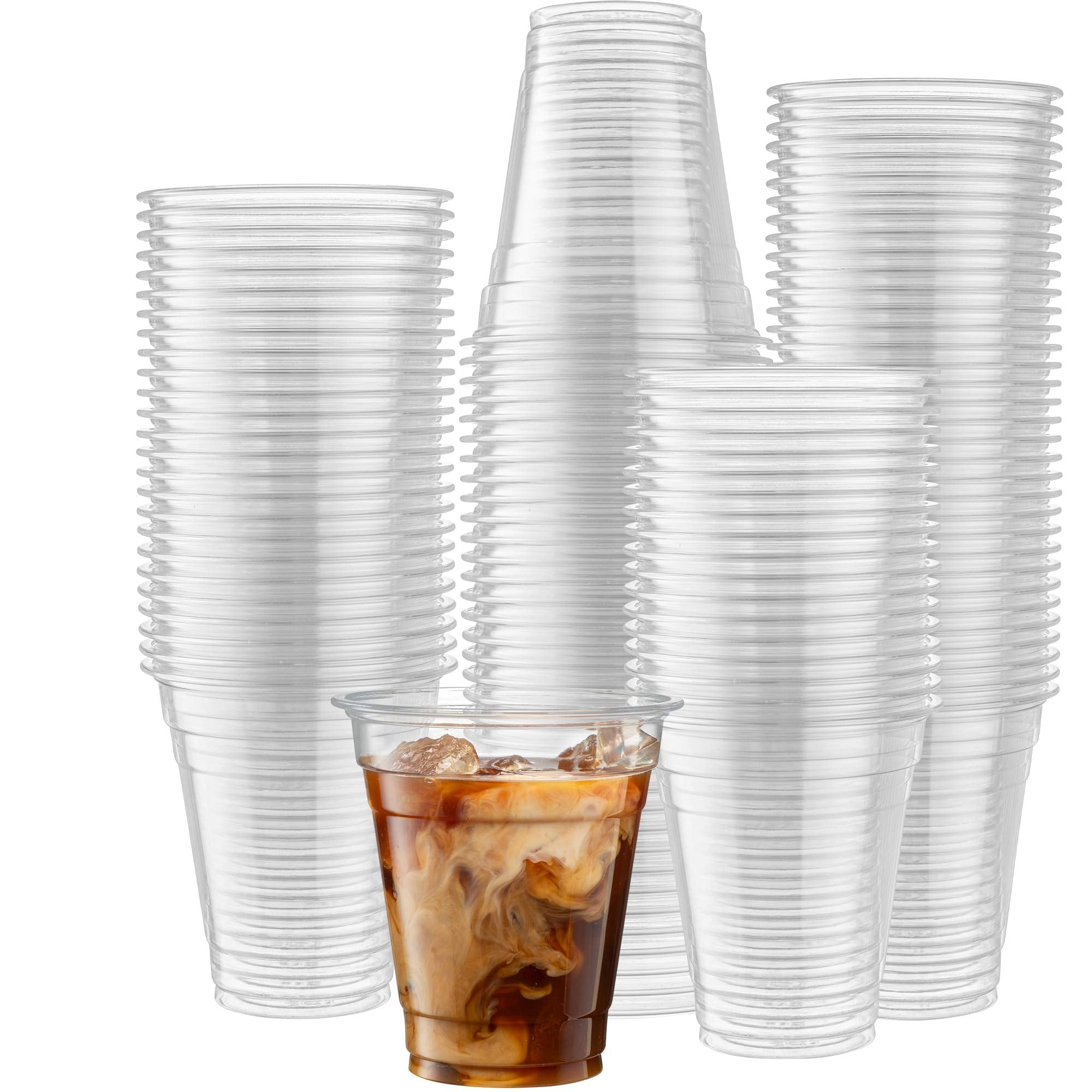 Crystal Clear PET Cups for Iced Coffee,Milkshake, Cold Drinks, Slush, Smoothy's, Slurpee, Ice cream, Dessert, Party's, Plastic Disposable Cups (50, 12 oz)