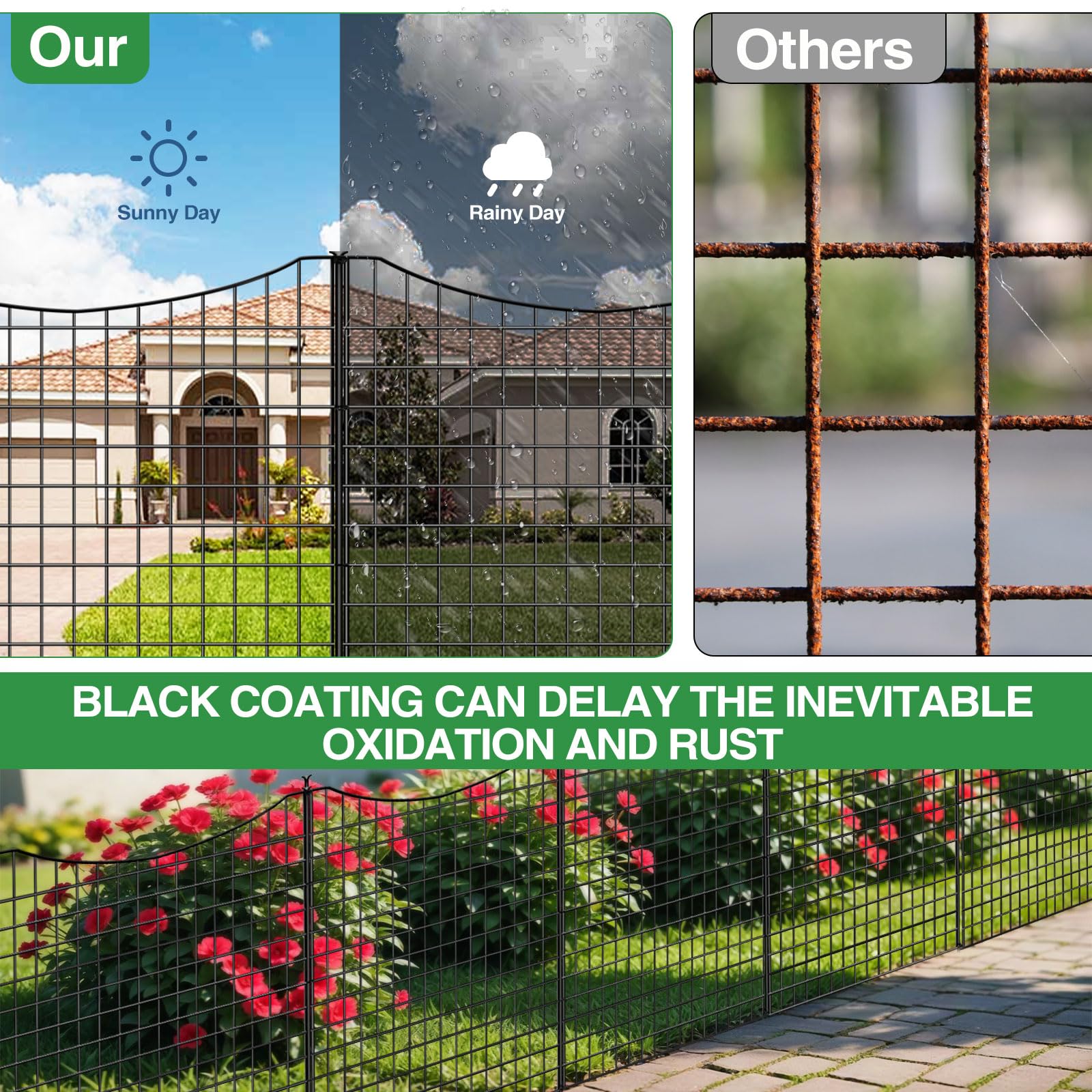 10 Panels Garden Fence Animal Barrier, 33 in(H) X 24 ft(L) Dog Fence Outdoor for Yard with Lock, Tall Metal Fencing with Ground Stakes, Temporary Fencing for Dog, Rabbits, and Patio Border