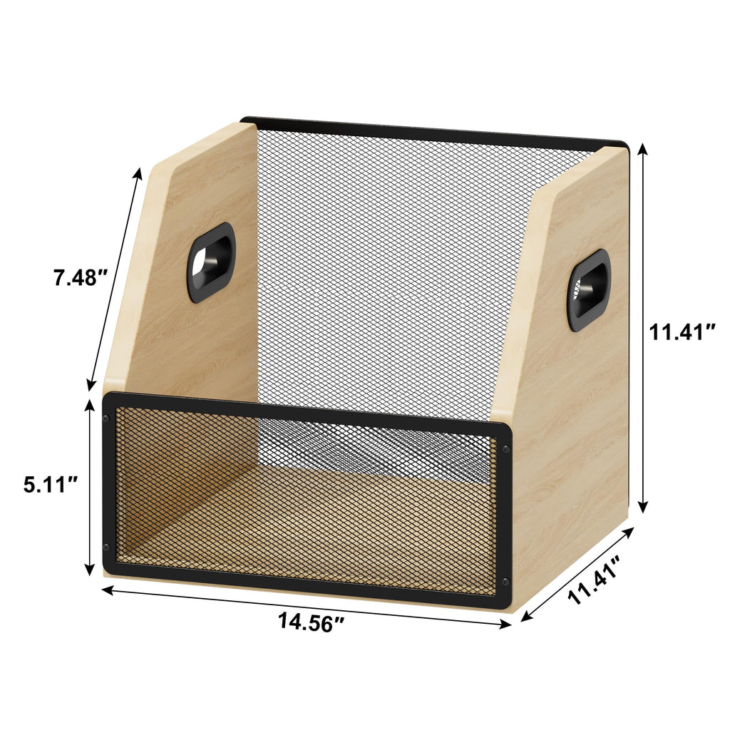 Homeiju Vinyl Record Storage, Record Box Case Crate, Vinyl Record Album Holder, Desktop Metal & Wooden LP Record Crate, Holds up to 60 Records（Patent No.D1024563