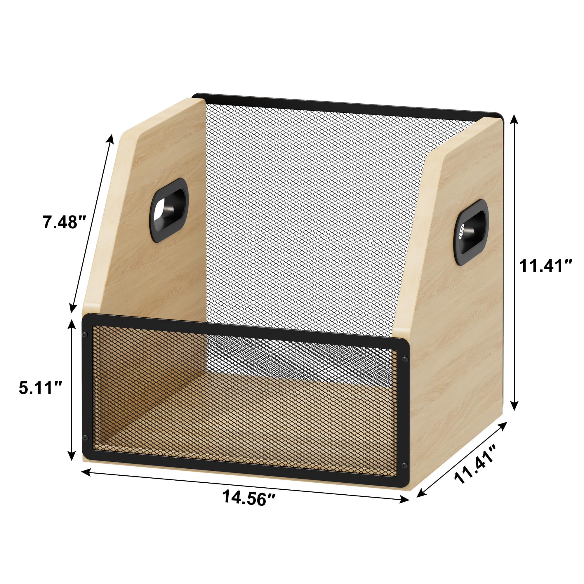 Homeiju Vinyl Record Storage, Record Box Case Crate, Vinyl Record Album Holder, Desktop Metal & Wooden LP Record Crate, Holds up to 60 Records（Patent No.D1024563