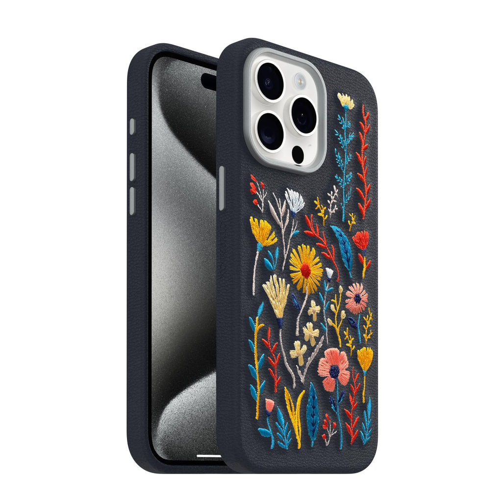 OtterBox iPhone 15 Symmetry Series Cactus Leather for MagSafe - Noir ASH (Black), Slim, Premium, Protective iPhone Case