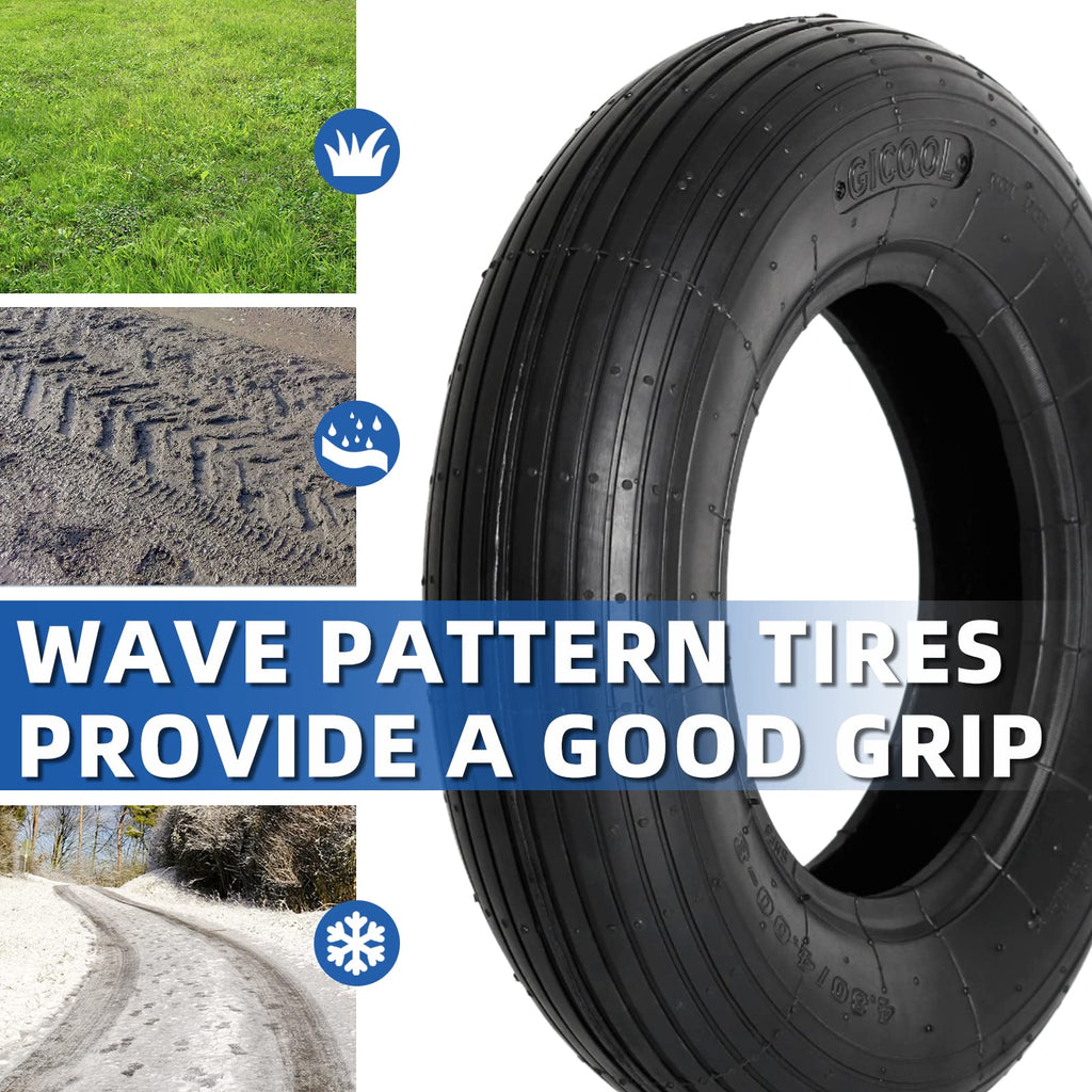 GICOOL 4.00-6 Replacement Tire and Inner Tube Set, 2 Pack, 13" Heavy Duty Tire and Wheel, TR-13 Straight Valve Stem, for wheelbarrow Trolley Dolly Garden Wagon Wheel Replacement