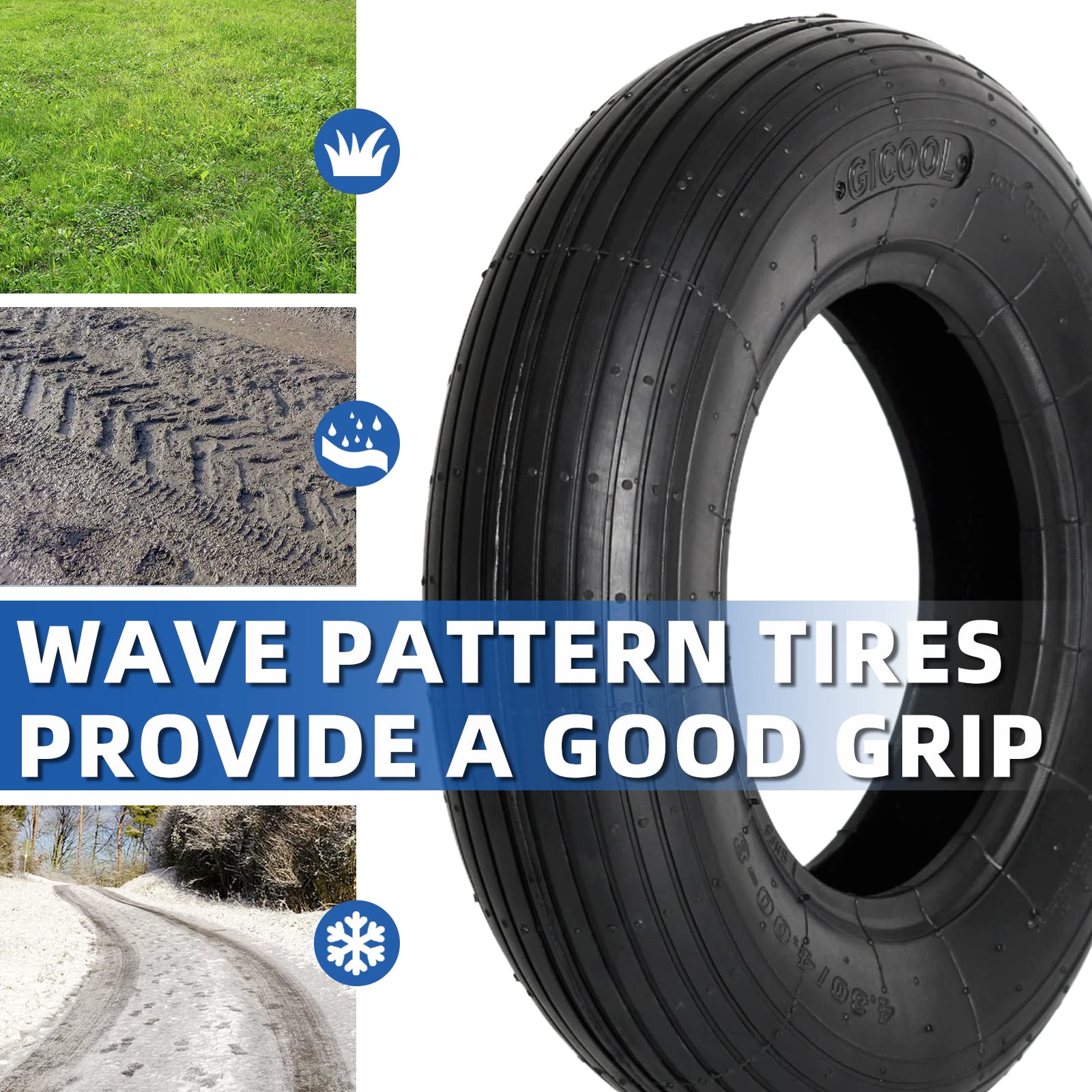 GICOOL 4.00-6 Replacement Tire and Inner Tube Set, 2 Pack, 13" Heavy Duty Tire and Wheel, TR-13 Straight Valve Stem, for wheelbarrow Trolley Dolly Garden Wagon Wheel Replacement