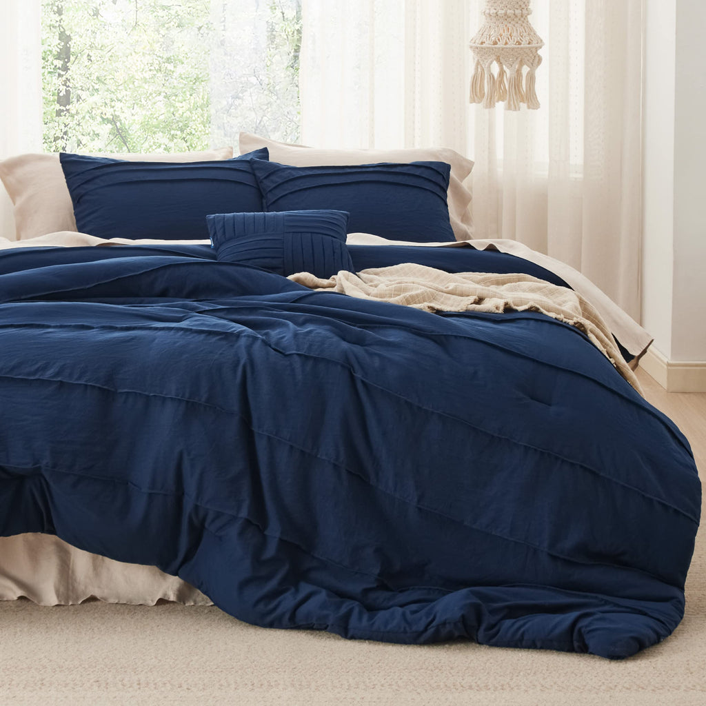 Bedsure Twin Comforter Set - 3 Pieces Pinch Pleat Bed Set, Beige Boho Bedding for All Season, 1 Soft Comforter, 1 Pillowcase, 1 Decorative Pillow