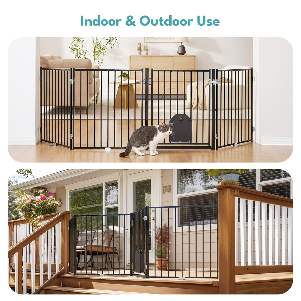 No Pawblems Free Standing Dog Gate, 30" Tall Foldable Dog Fence for Indoor, Up to 52 Inch Extra Wide Puppy Gate Extension for Stairs, Hallways, Doorways, Deck, Yard (White, 2 Panels)