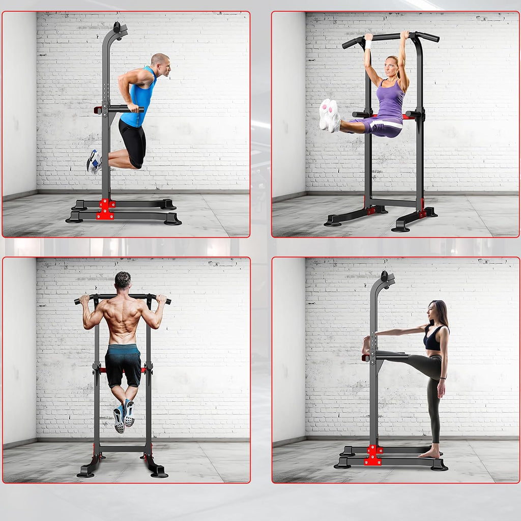 Pull Up Bar Dip Bar Power Tower Workout Dip Station Height Adjustable Free Standing Chin Up Bar Home Gym Equipment 330LBS Weight Capacity