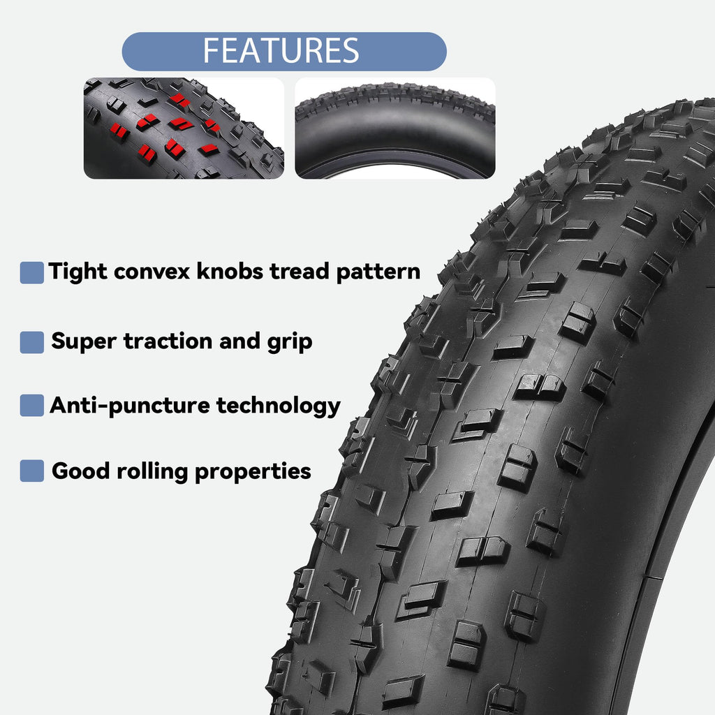 Hycline Fat Bike Replacement Tire: 20x4.0/26x4.0 Inch High-Performance Wear-Resistant Folding MTB Bicycle Tires, All-Terrain High-Density for Street or Trail Riding