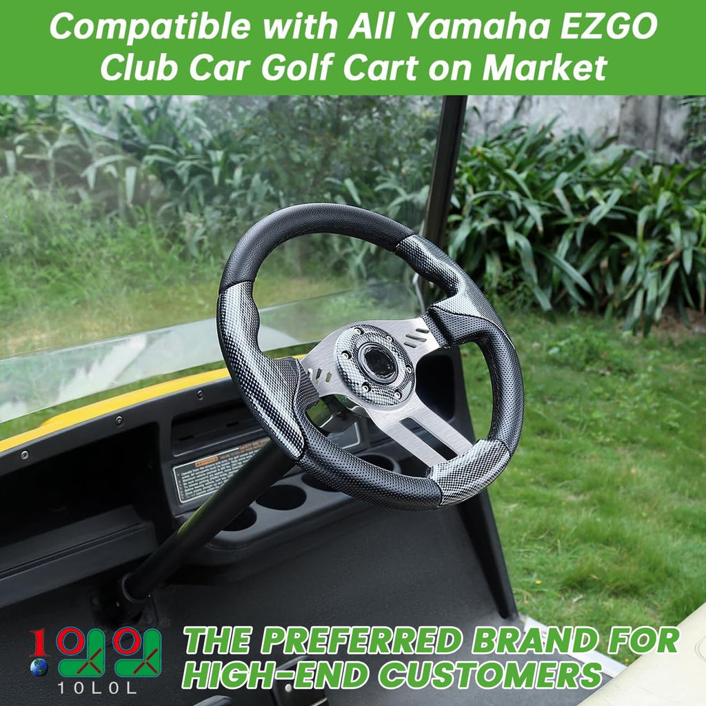 10L0L Golf Cart Steering Wheel, 13' Universal Fit for EZGO TXT/RXV, Club Car DS/Precedent, Yamaha G2-G29 (Carbon Black)