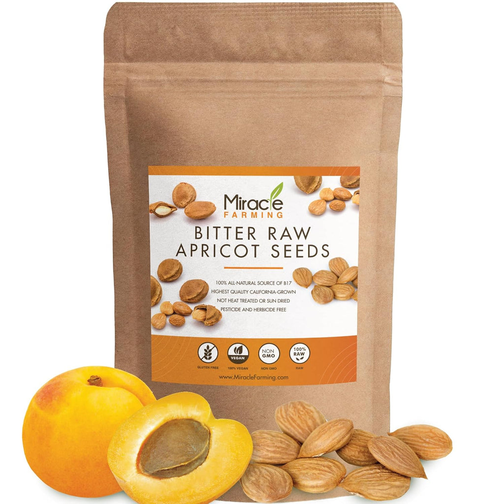 Bitter Apricot Seeds/Kernels, California USA Grown, Non GMO, Vegan, Raw & Large, The Best Natural Source of Vitamin B17, In a Resealable Pouch (1LB)