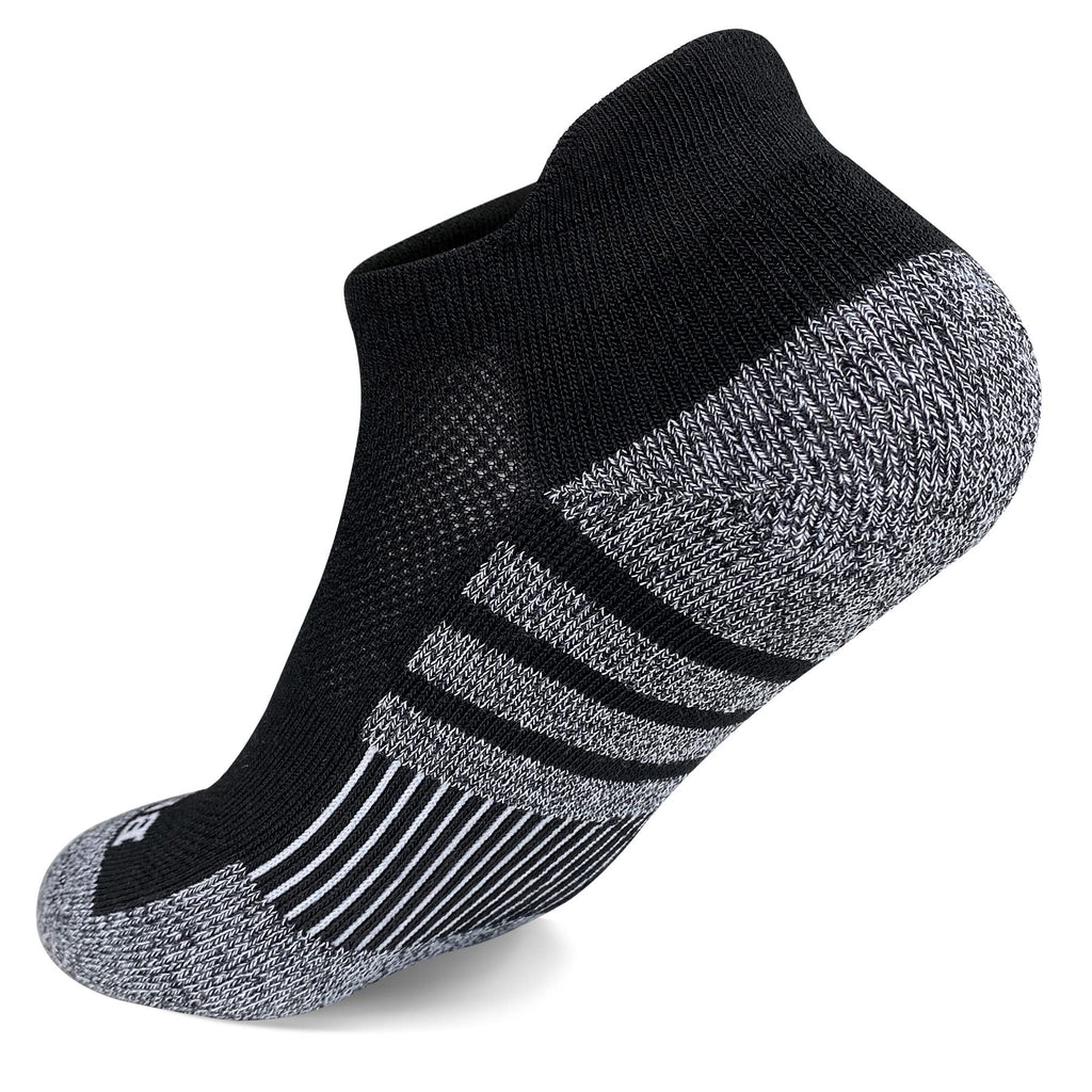BERING Kids' Athletic Cushion Ankle Socks 6 Pairs Low Cut Heel Tab for Youth Big Boys Girls