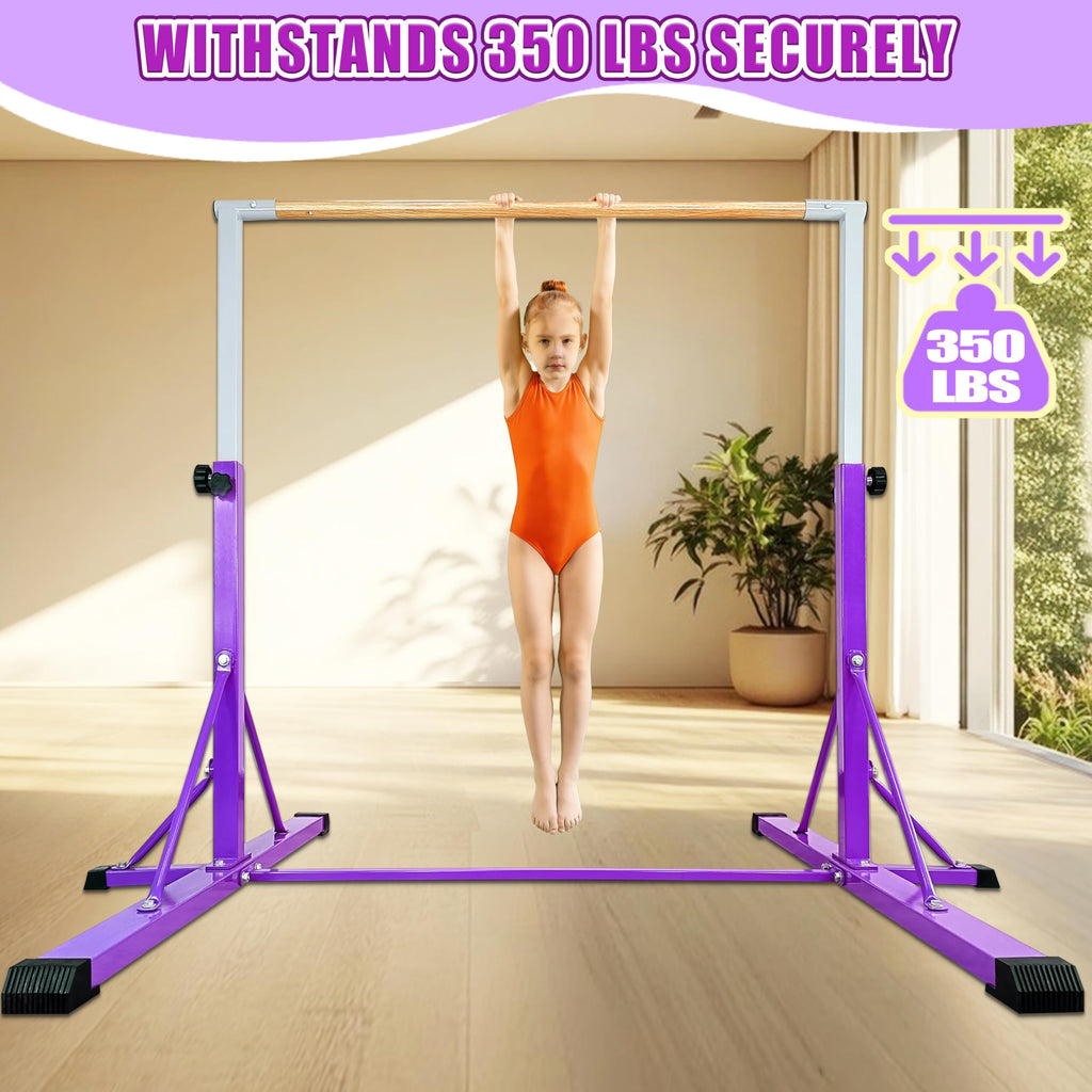 FC FUNCHEER Gymnastics Bar for Kids Ages 3-15, 35" to 60" Adjustable Height, 4FT Wide Base - Professional Kip Bar with 360° Stability & Fiberglass Crossbar, Easy Fold&Solid Design for Home Training