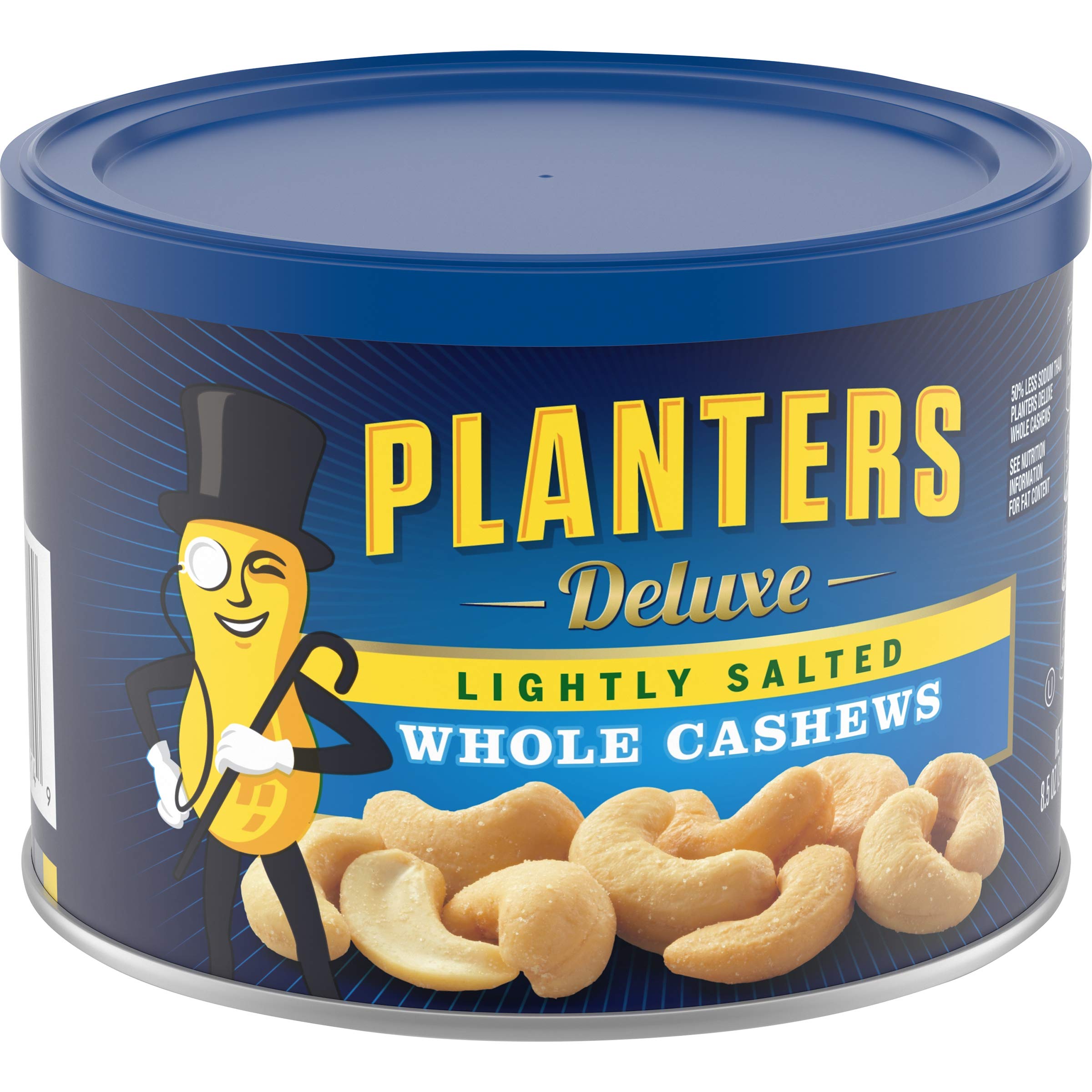 PLANTERS Deluxe Lightly Salted Whole Cashews, 18.25 oz. Resealable Container - Lightly Salted Cashews & Lightly Salted Nuts - Snacks for Adults & Kids - Vegan Snacks, Kosher