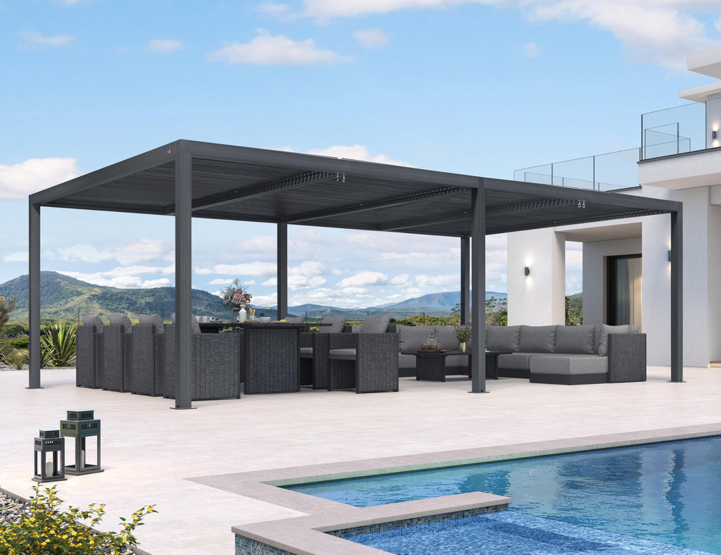 PURPLE LEAF 94AS 10'x12' Small Pergola Compact Aluminum Gazebo with Adjustable Louvered Hardtop for Patio Deck Cover Dark Gray All-Weather Outdoor