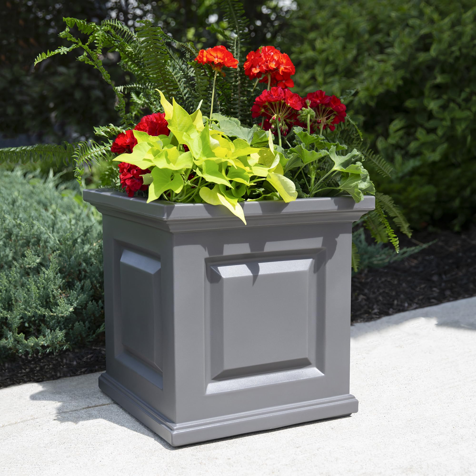 Mayne Nantucket 20-Inch Square Planter – Self-Watering, Weather-Resistant Planter for Flowers – Durable Outdoor Design for Patio, Porch, or Entryway