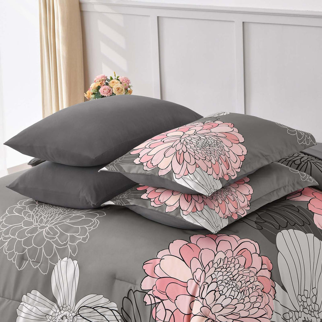 Yiran 7 Pieces Bed in a Bag Blue Floral Comforter Set Queen Size Flowers Comforter Set Soft Microfiber Bedding Set (1 Comforter 1 Flat Sheet 1 Fitted Sheet 2 Pillowshams 2 Pillowcases)
