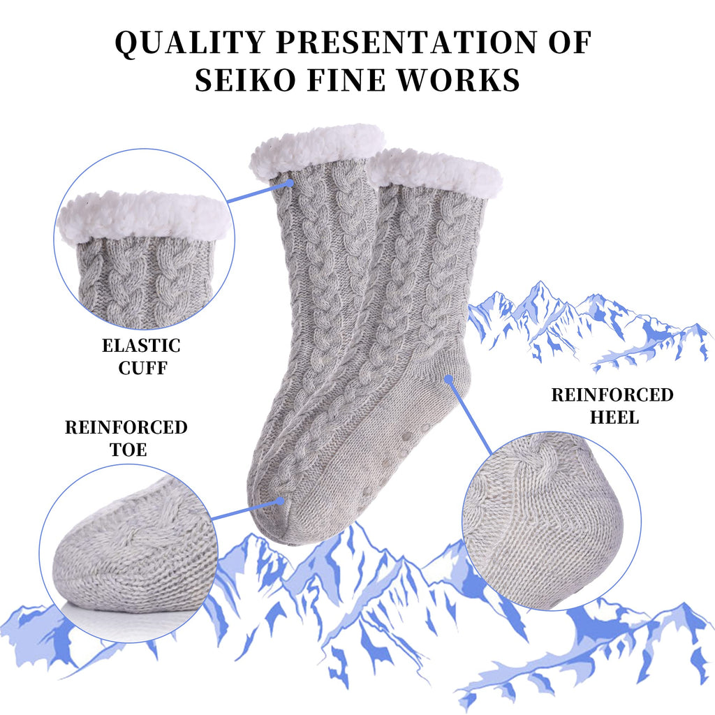 SDBING Women's Winter Super Soft Warm Cozy Fleece Lined Fuzzy Slipper Socks with Grippers