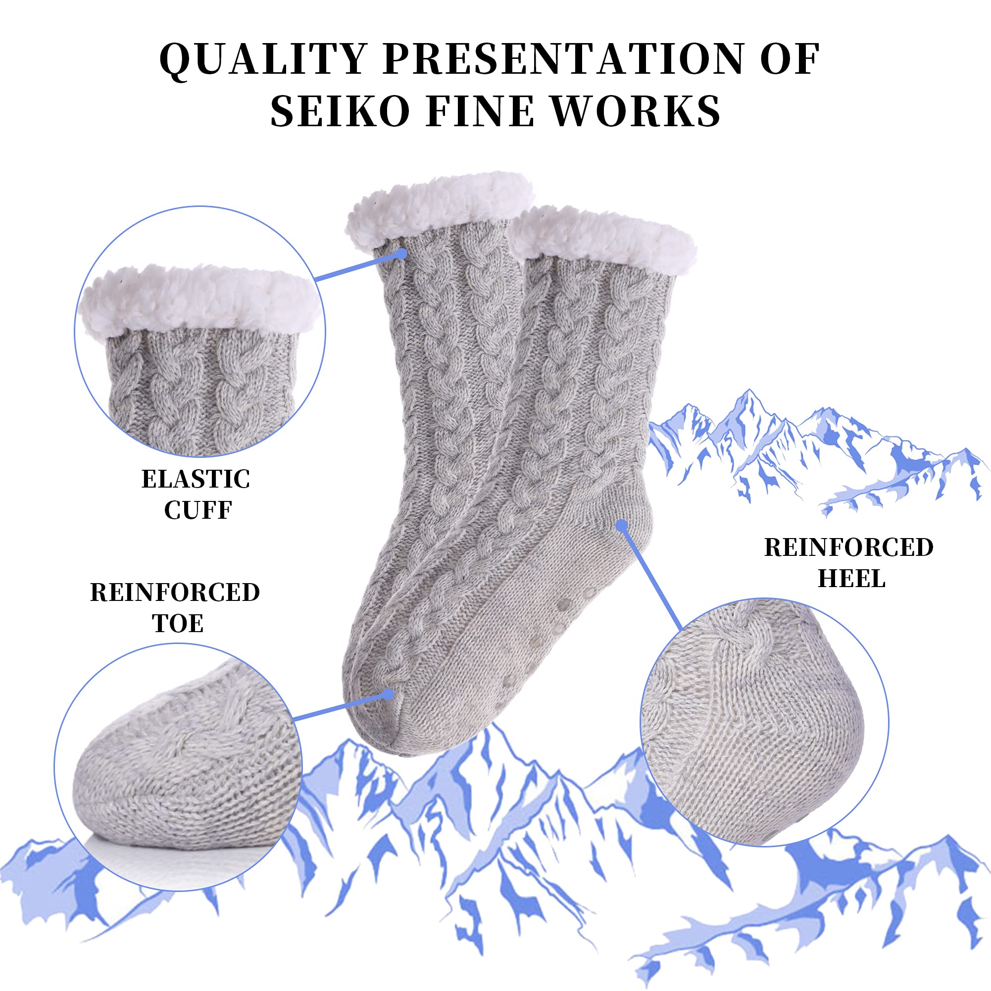 SDBING Women's Winter Super Soft Warm Cozy Fleece Lined Fuzzy Slipper Socks with Grippers