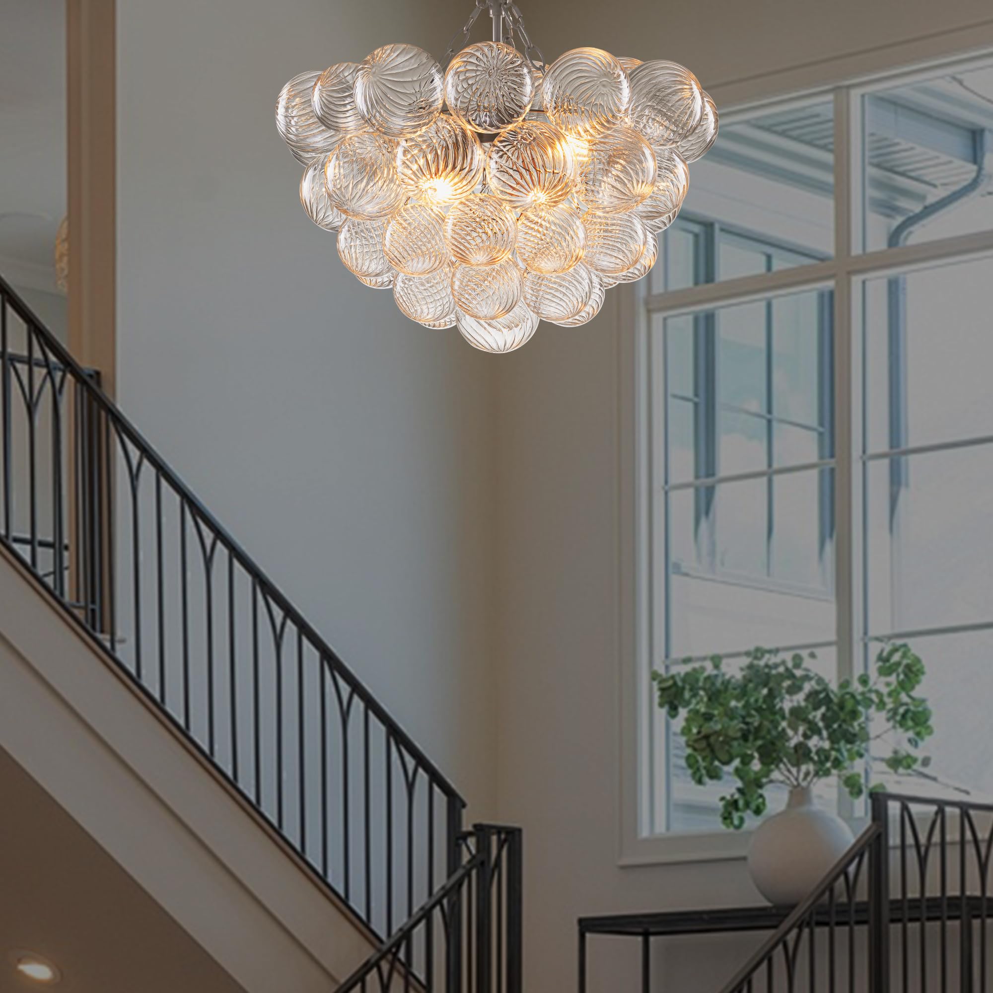 Longree Bubble Glass Ball Chandelier White 20" Dia Pendant Light | Swirled Glass Globe, for Dining Room Kitchen Bathroom Entry Bedroom