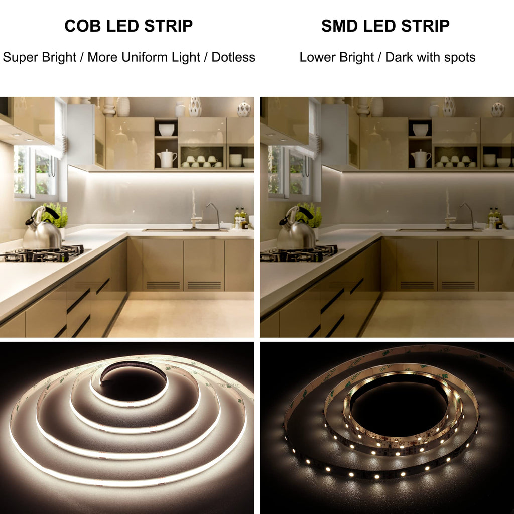 Pandery COB LED Strip,LED Strip Lights 3M/9.84ft,Touch Dimmable LED Strips,CRI90+,2700K Warm White cob led,960LEDs,24V LED Tape Lights,Indoor for Bedroom, Kitchen, TV, Mirror,Cabinet