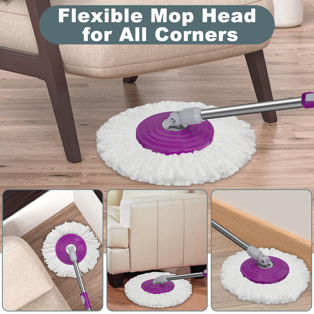 Dual Compartment Spin Mop and Bucket, Mop and Bucket with Wringer Set,360°Rotating Spinning Mopping for Floor Cleaning with 6 Microfiber Replacement Heads, 61" Extended Handle, 2X Wheel - Deep Green