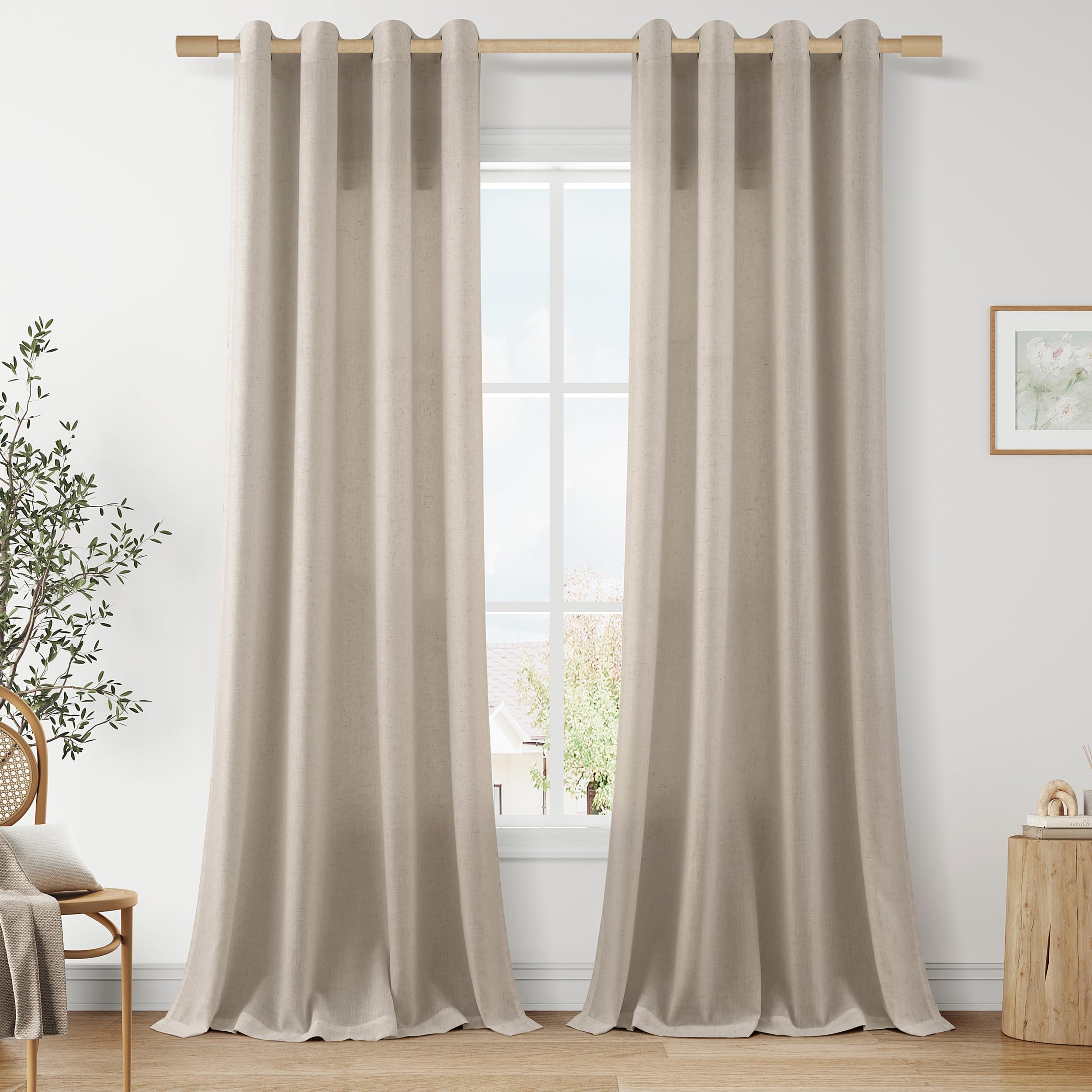 Aersas Black Bedroom Linen Curtains 63 Inch Length 2 Panel Privacy Energy Efficient Semi Sheer Black Linen Drapes for Living Room Modern Farmhouse Grommet Window Curtain for Nursery Office 52x63