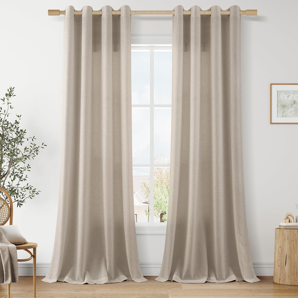 Aersas Black Bedroom Linen Curtains 63 Inch Length 2 Panel Privacy Energy Efficient Semi Sheer Black Linen Drapes for Living Room Modern Farmhouse Grommet Window Curtain for Nursery Office 52x63