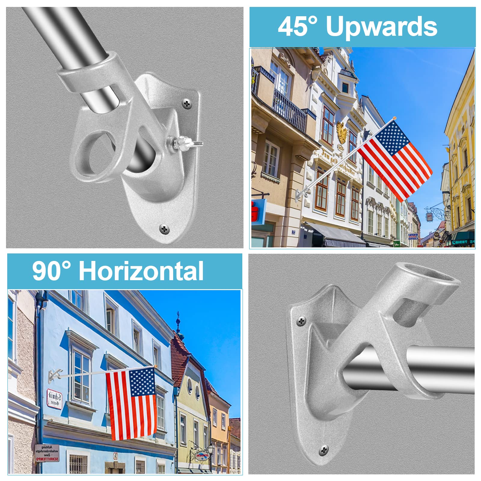 Flag Pole Holder Brackets, BONWIN 1" Flag Pole Mounting Bracket with Hardwares for House Wall Mount, 1" Inner Diameter, Two Positions & Aluminium Alloy, Rust Free Coated (Black - 1 Pack)